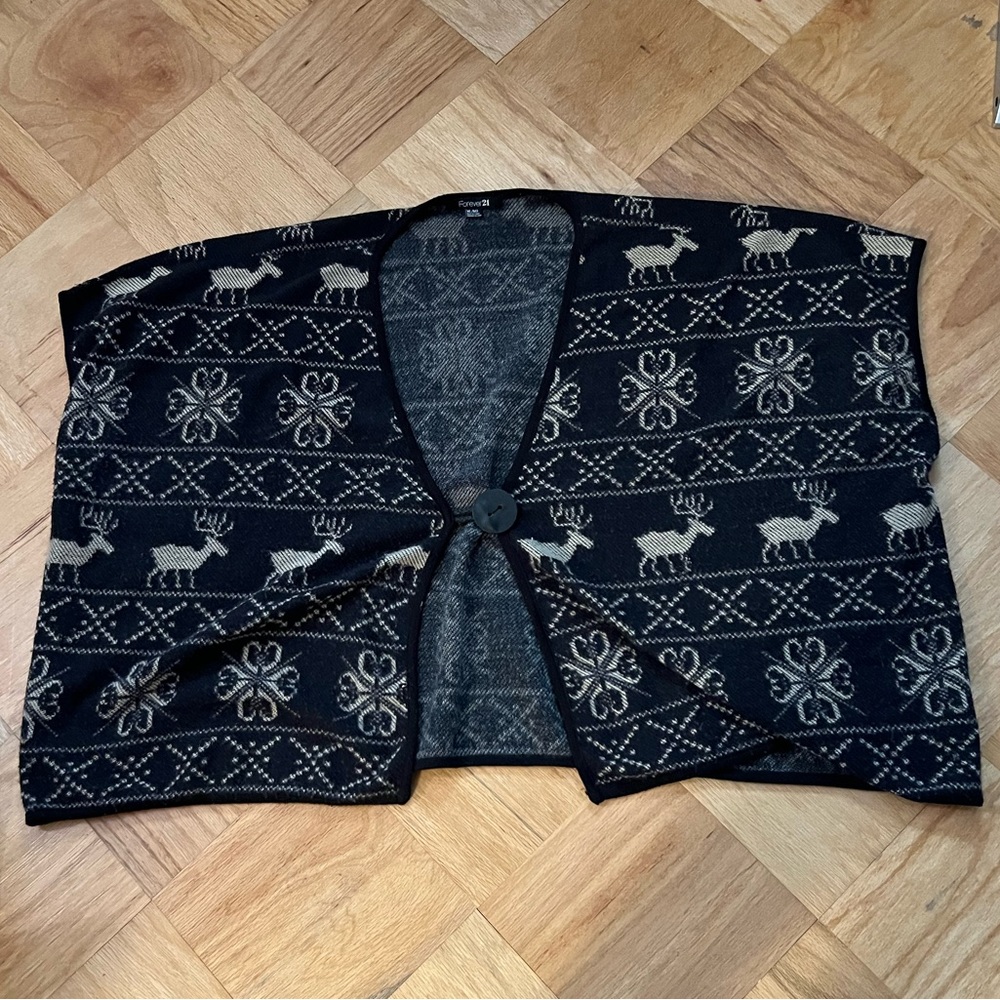 Forever 21 Moose Pattern Poncho Sweater Vest